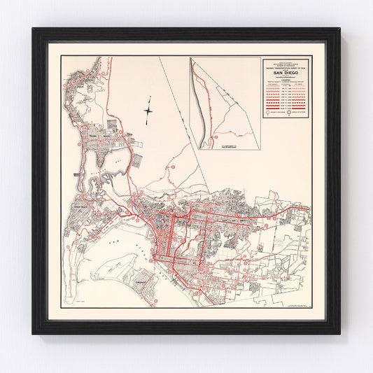 Vintage Map of San Diego, California 1935