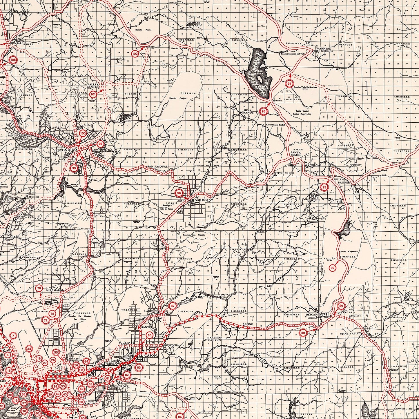 Vintage Map of San Diego County, California 1935