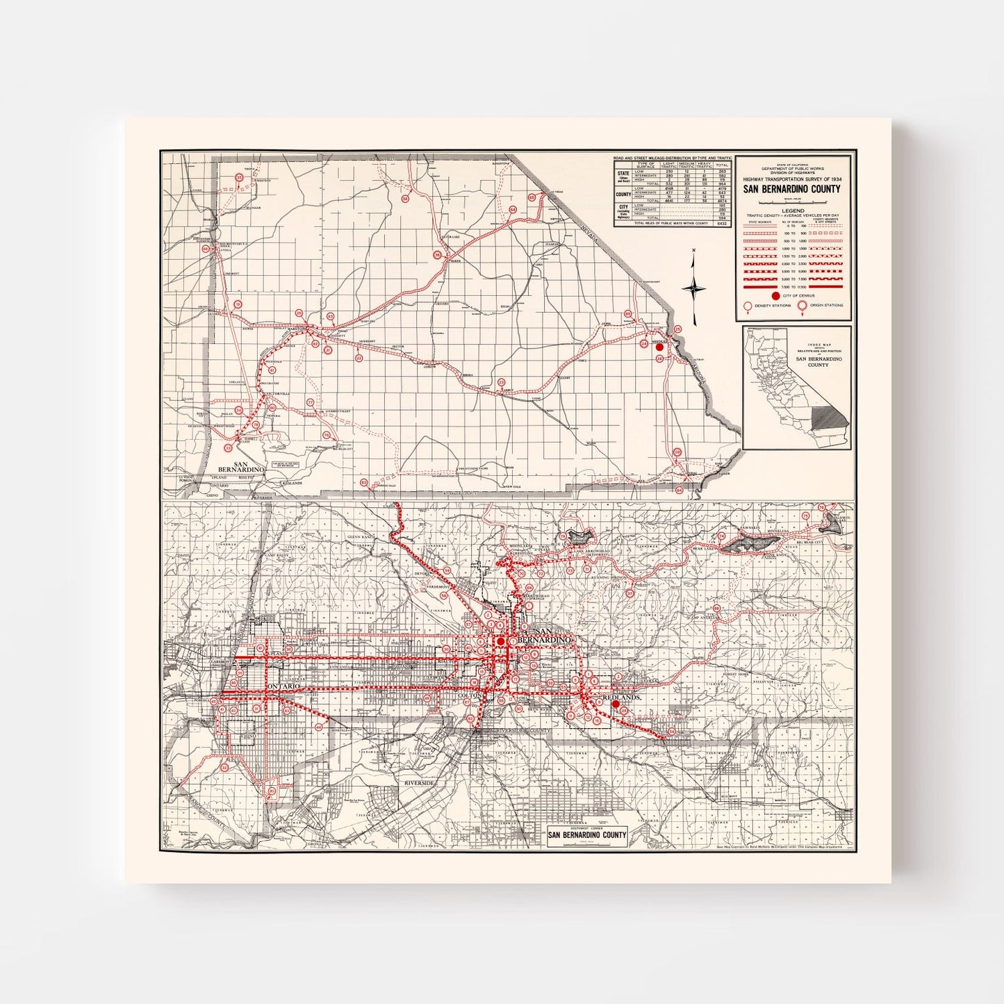 Vintage Map of San Bernadino County, California 1935