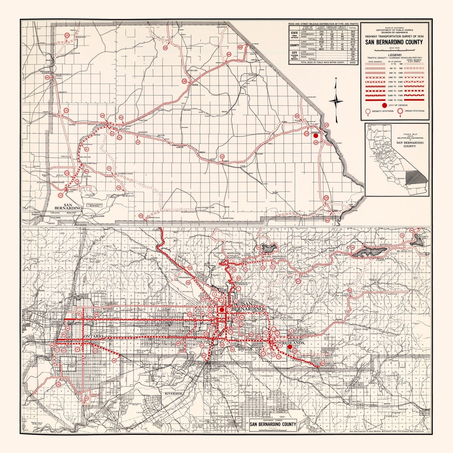 Vintage Map of San Bernadino County, California 1935
