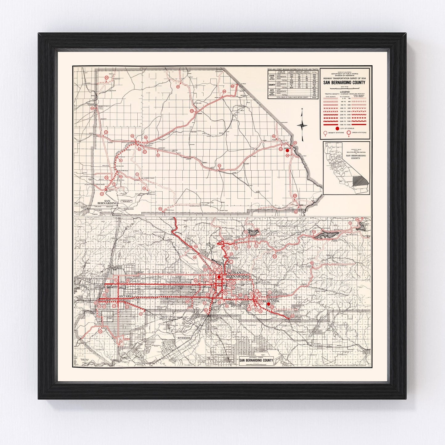 Vintage Map of San Bernadino County, California 1935