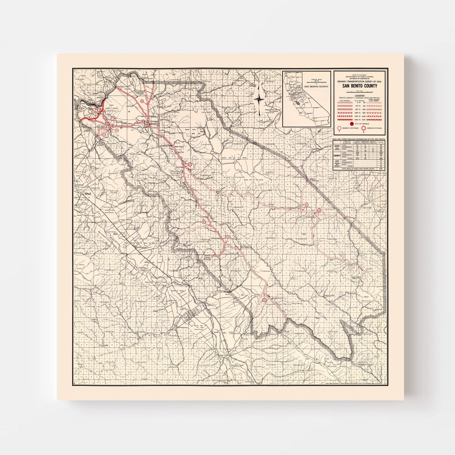 Vintage Map of San Benito County, California 1935