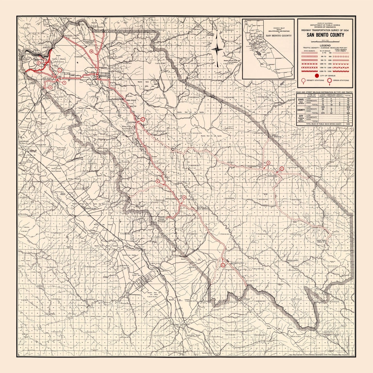 Vintage Map of San Benito County, California 1935