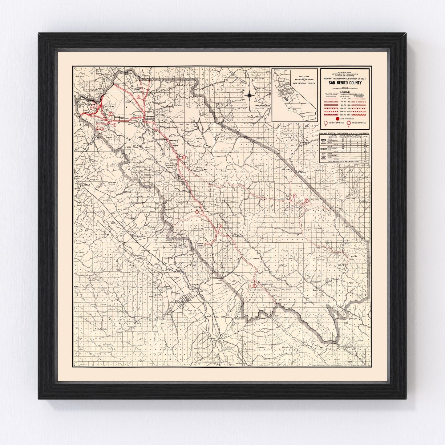 Vintage Map of San Benito County, California 1935