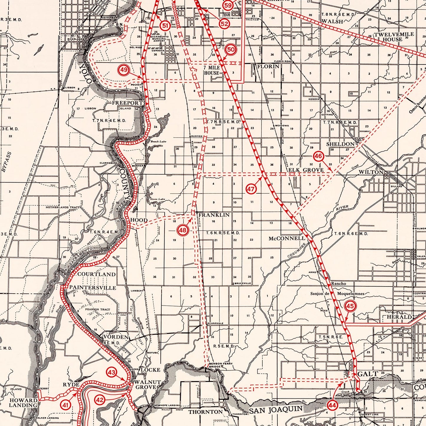 Vintage Map of Sacramento County, California 1935