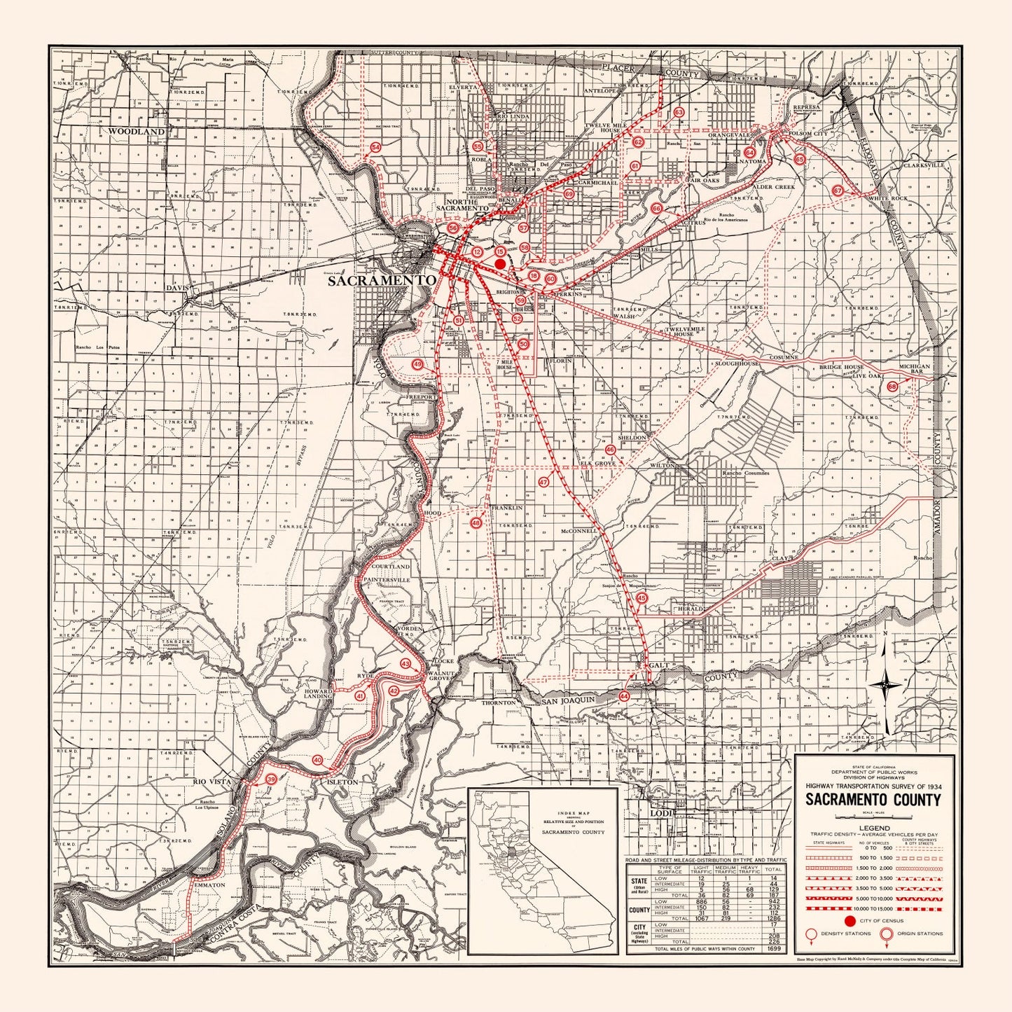 Vintage Map of Sacramento County, California 1935