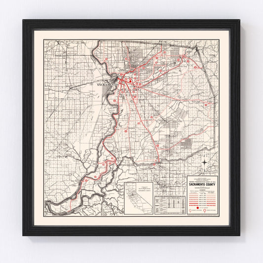 Vintage Map of Sacramento County, California 1935