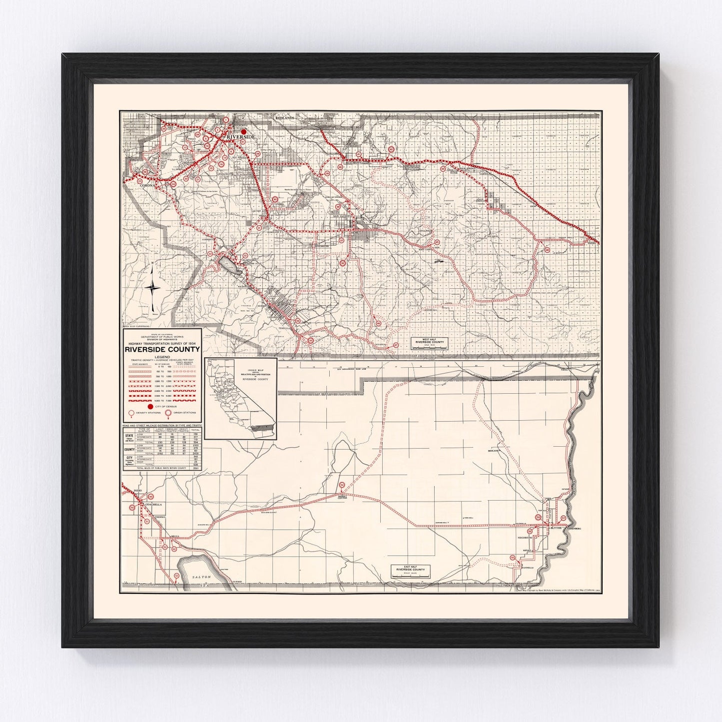 Vintage Map of Riverside County, California 1935