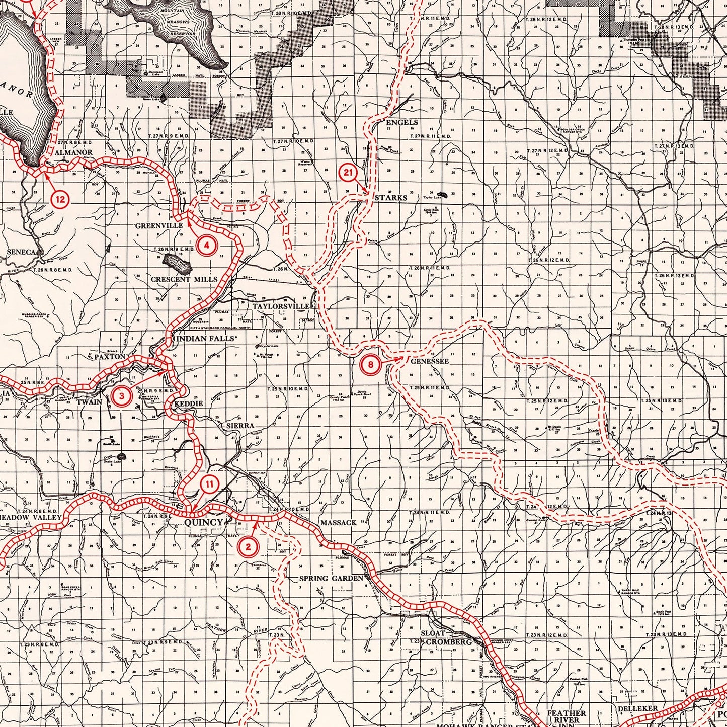 Vintage Map of Plumas County, California 1935