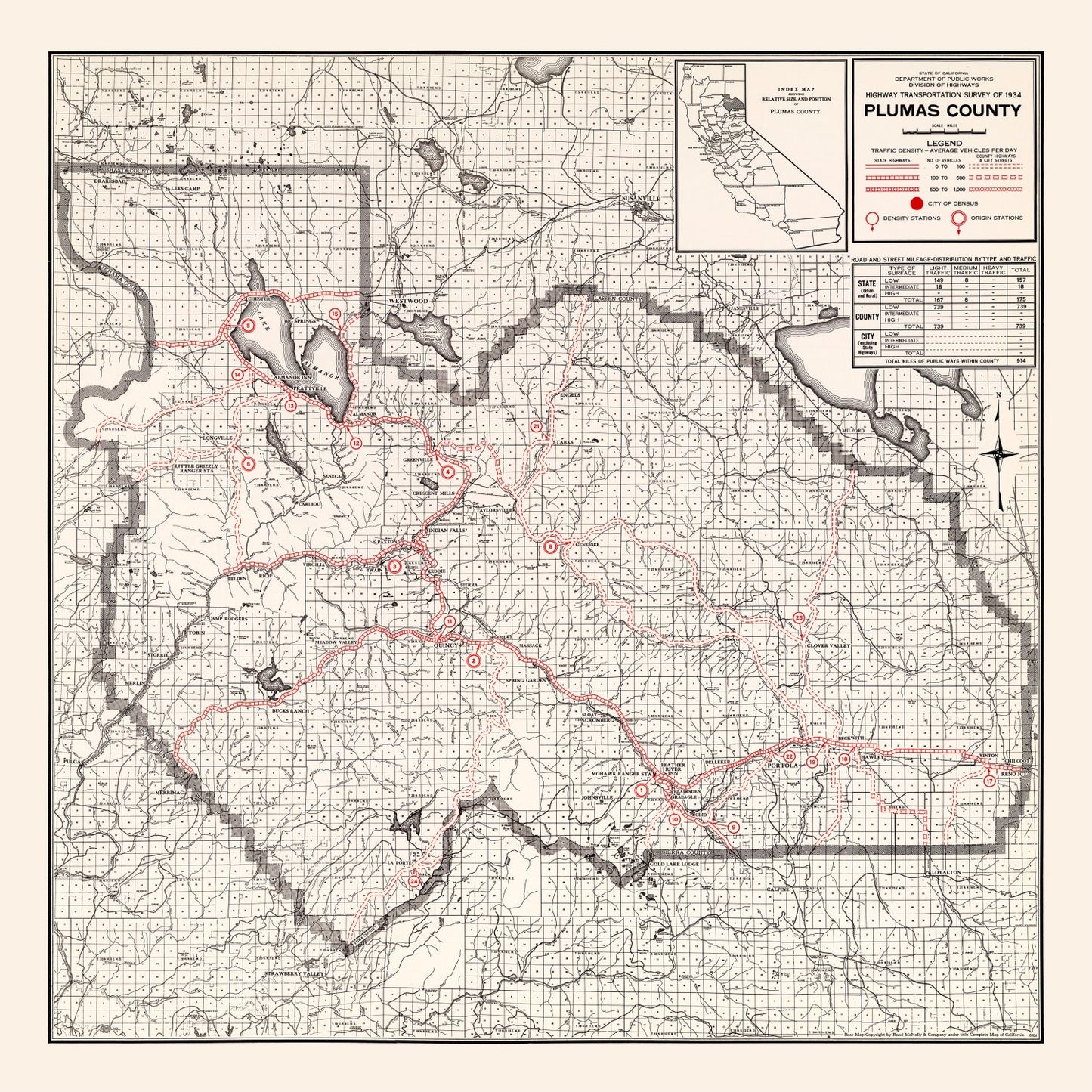 Vintage Map of Plumas County, California 1935