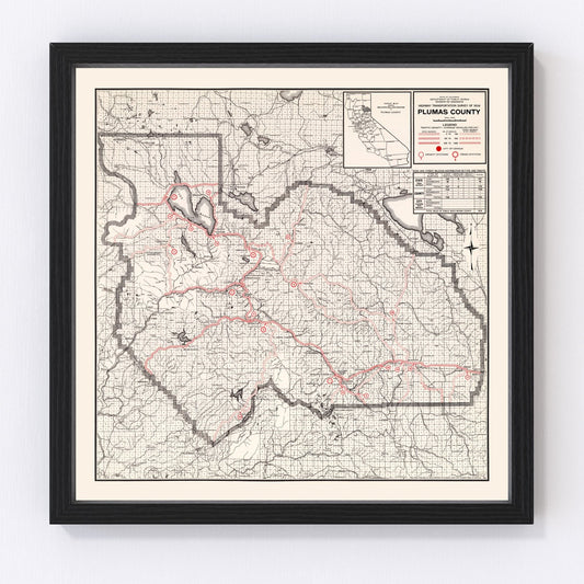 Vintage Map of Plumas County, California 1935