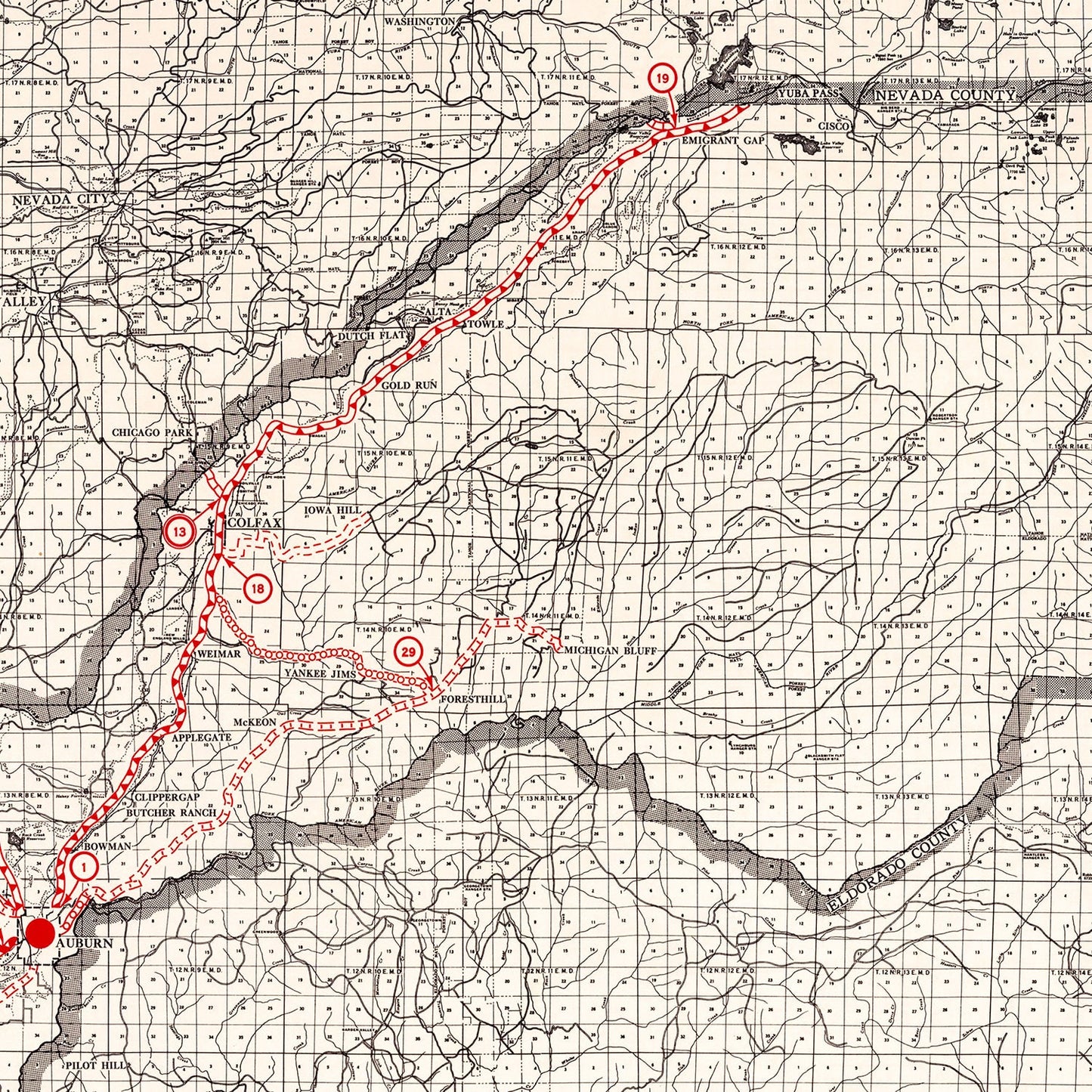 Vintage Map of Placer County, California 1935