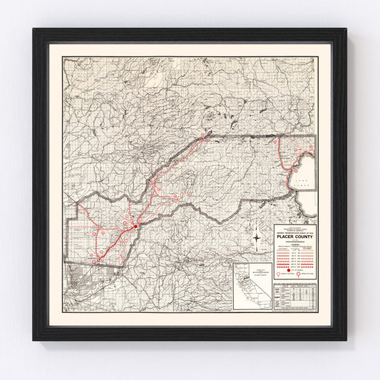 Vintage Map of Placer County, California 1935