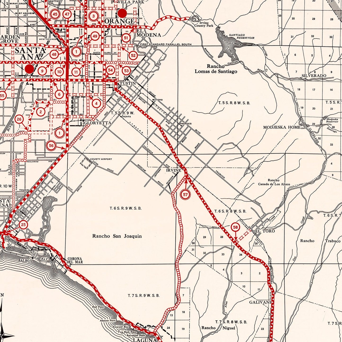 Vintage Map of Orange County, California 1935