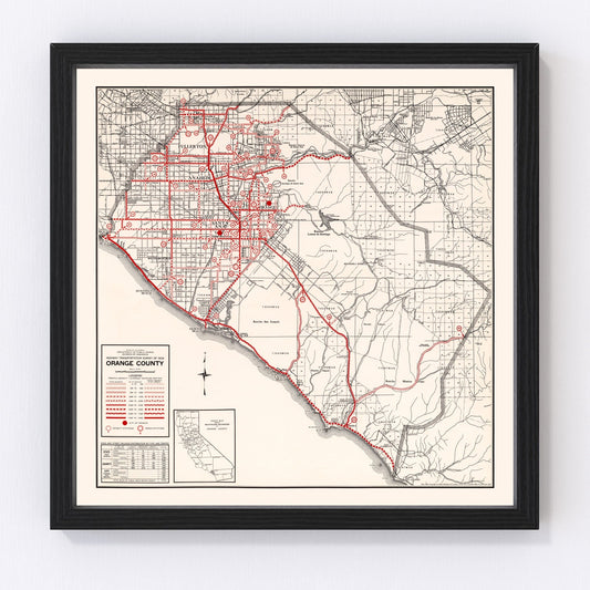 Vintage Map of Orange County, California 1935