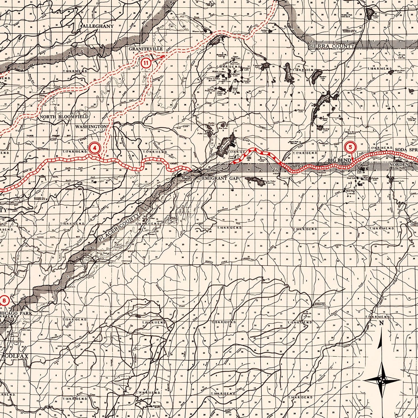 Vintage Map of Nevada County, California 1935