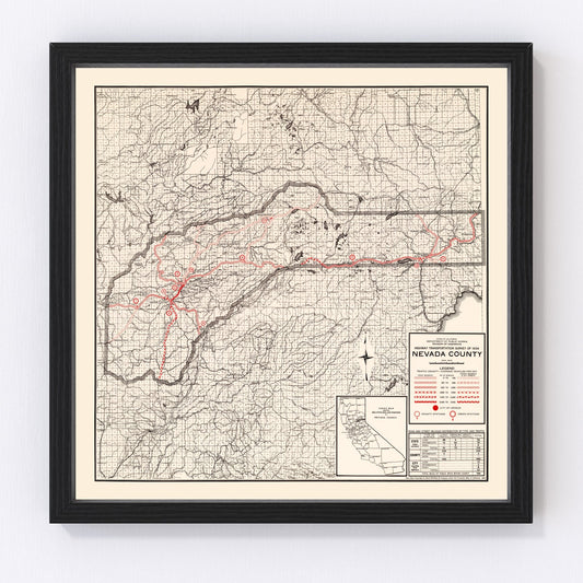 Vintage Map of Nevada County, California 1935