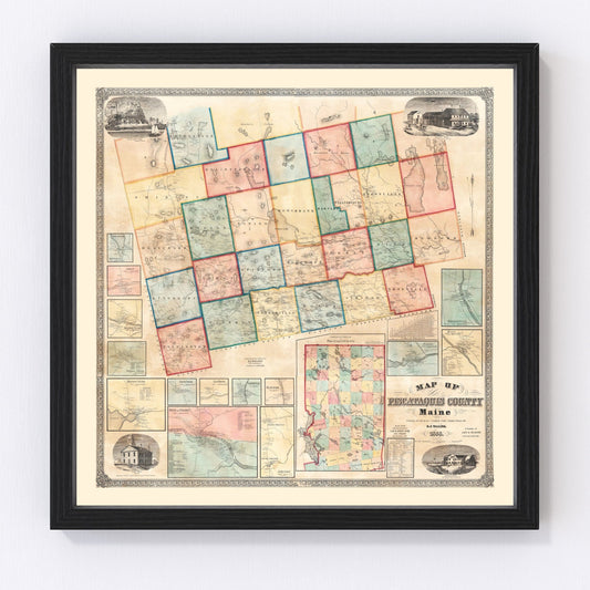 Vintage Map of Piscataquis County, Maine 1858