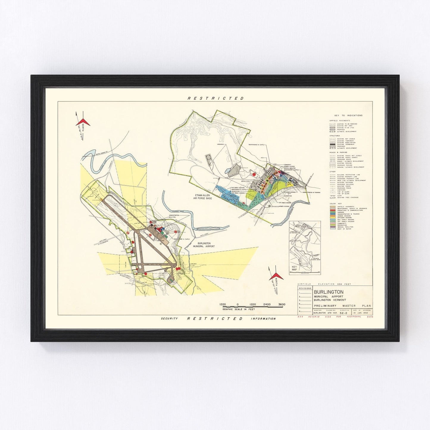 Vintage Map of Burlington Municipal Airport, 1952