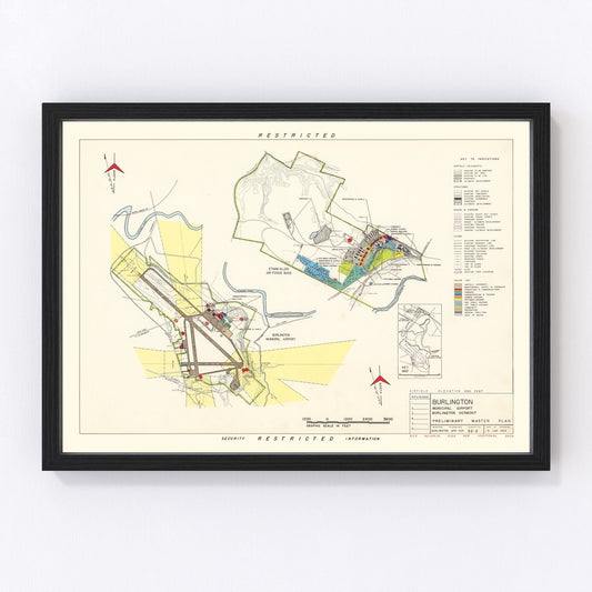 Vintage Map of Burlington Municipal Airport, 1952