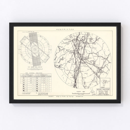Vintage Map of the Burlington Municipal Airport Vicinity, 1952