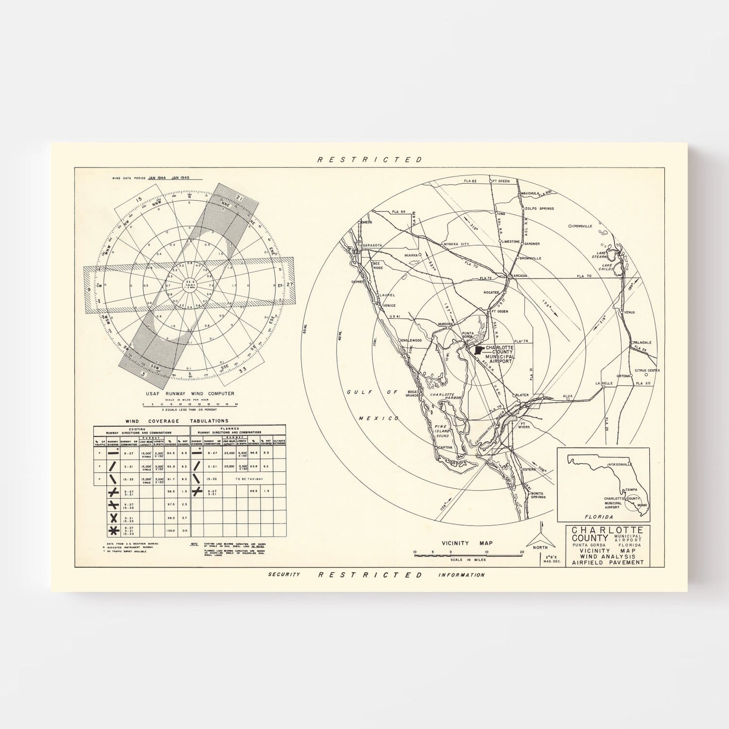 Vintage Map of the Charlotte County Municipal Airport Florida Vicinity, 1952