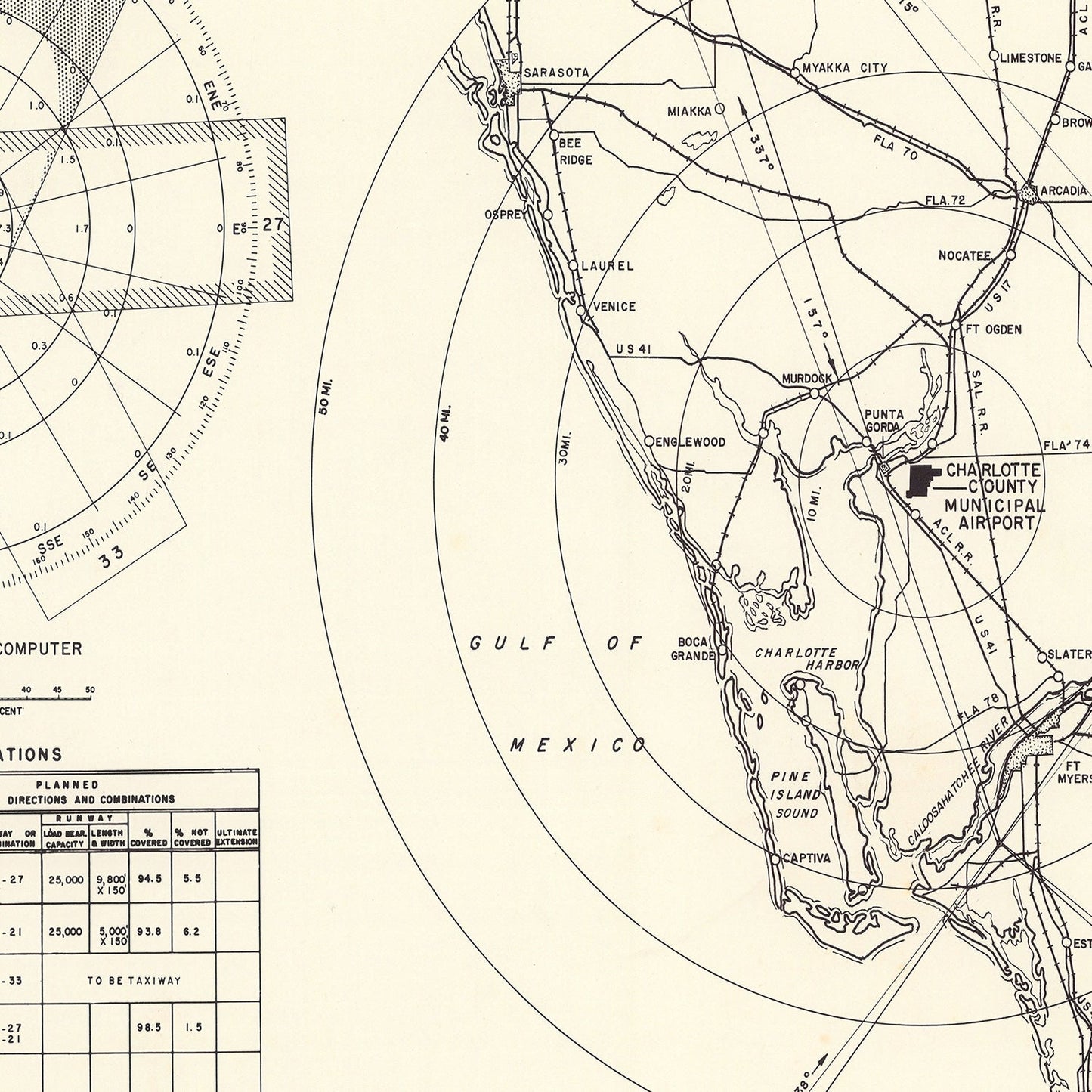 Vintage Map of the Charlotte County Municipal Airport Florida Vicinity, 1952