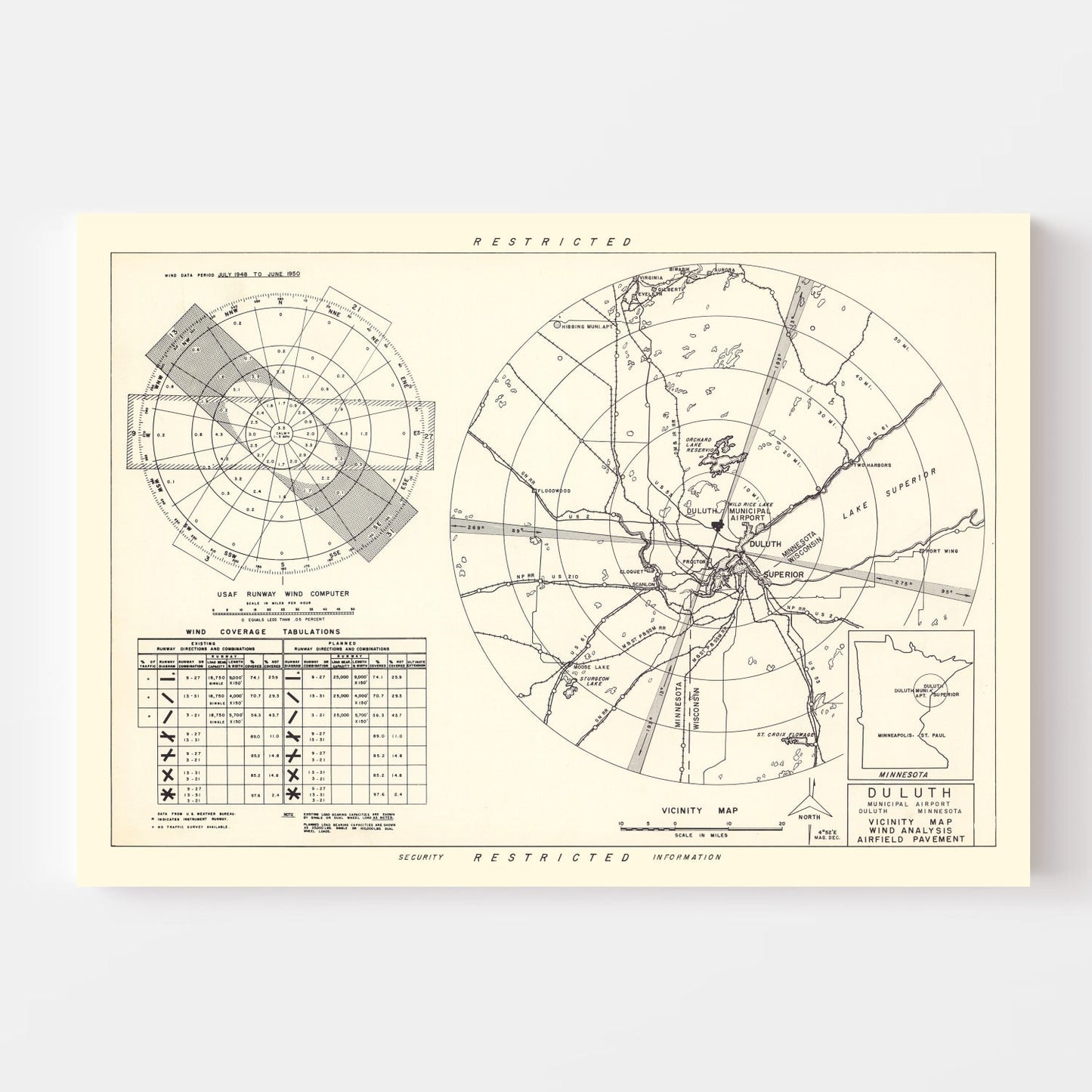 Vintage Map of the Duluth Municipal Airport Vicinity, 1951