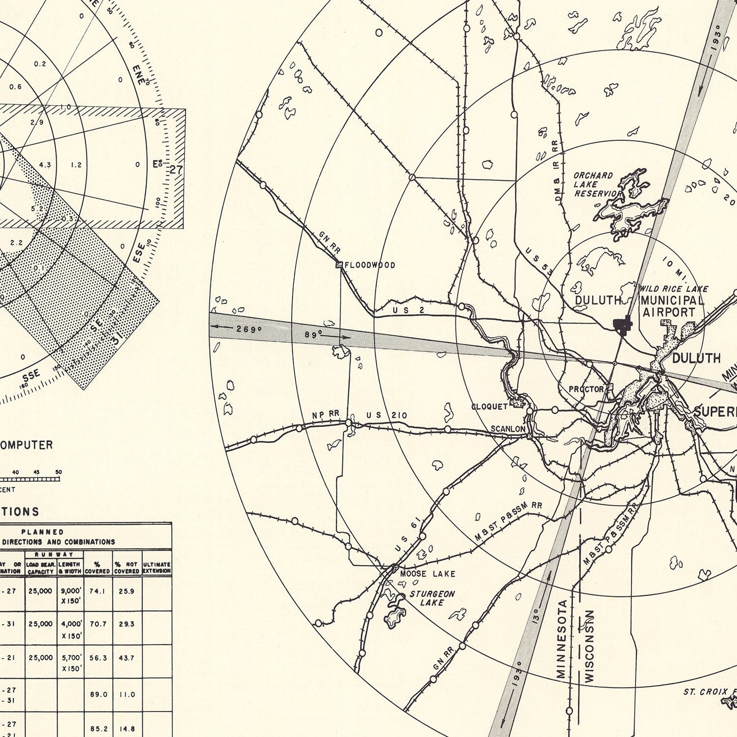 Vintage Map of the Duluth Municipal Airport Vicinity, 1951