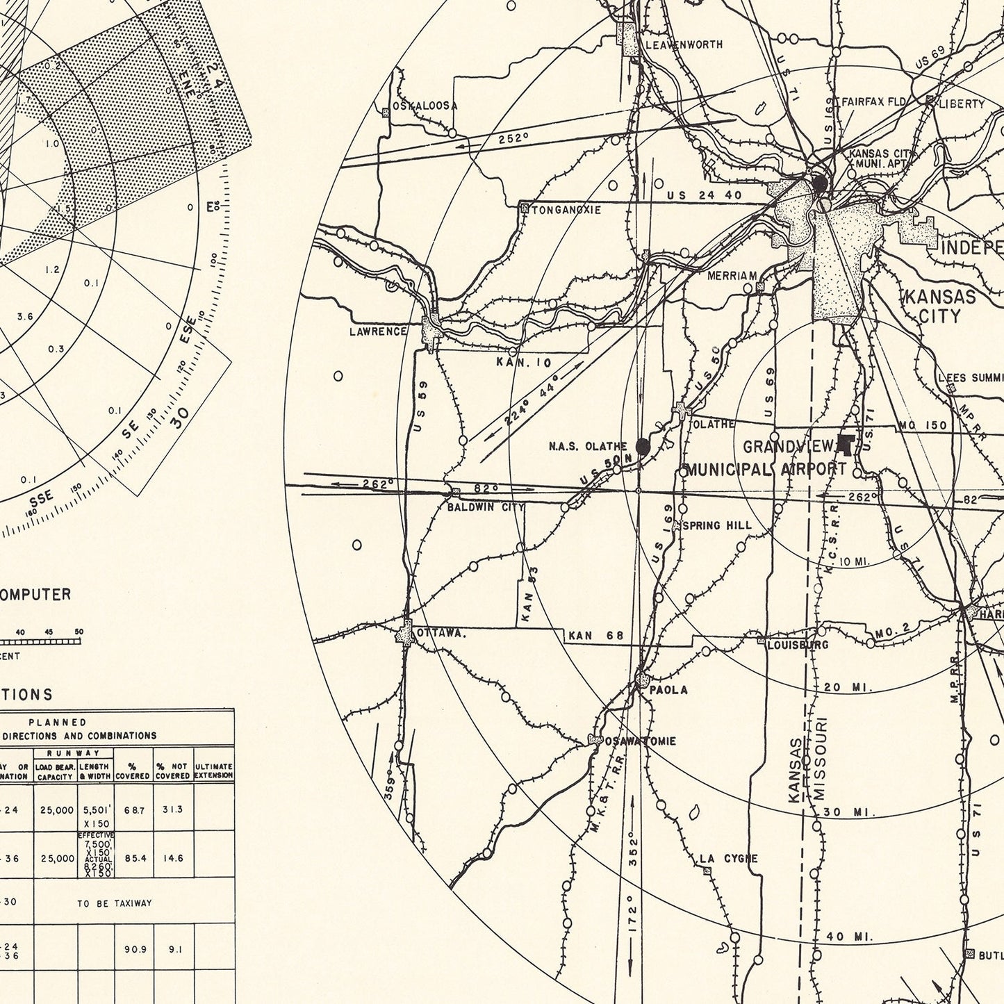 Vintage Map of the Grandview Municipal airport Vicinity, 1952
