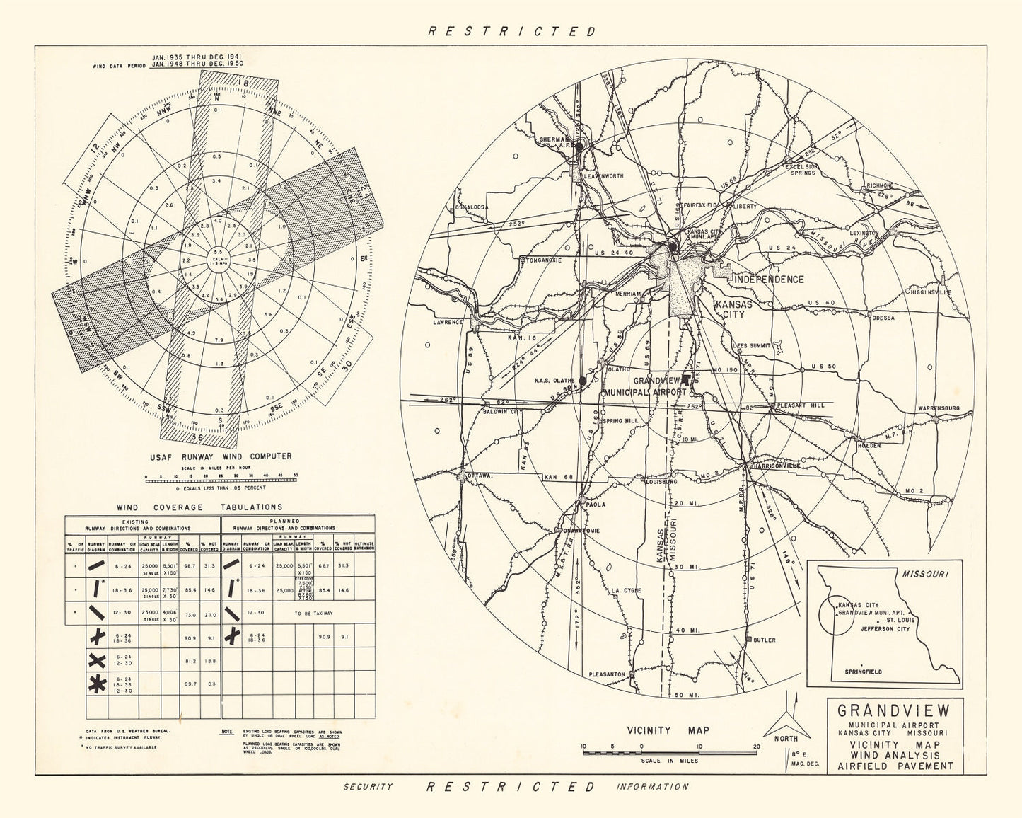 Vintage Map of the Grandview Municipal airport Vicinity, 1952