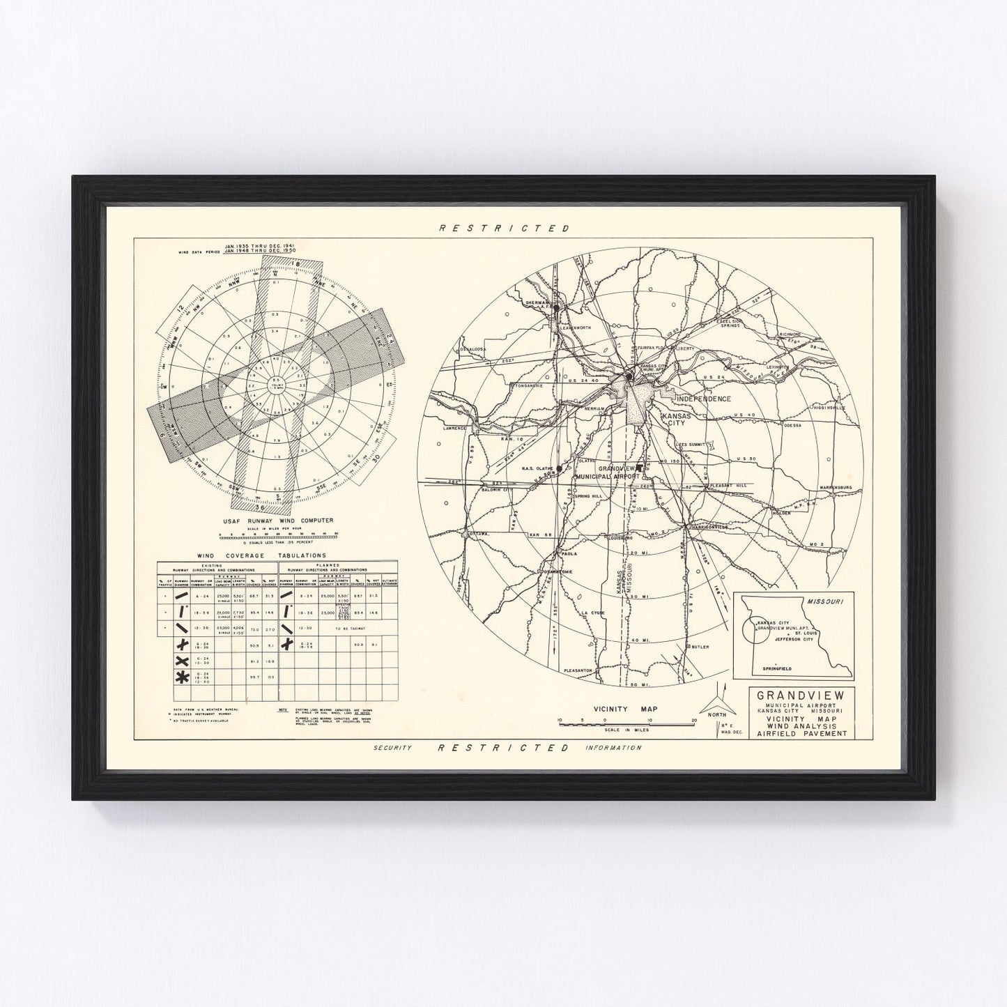 Vintage Map of the Grandview Municipal airport Vicinity, 1952