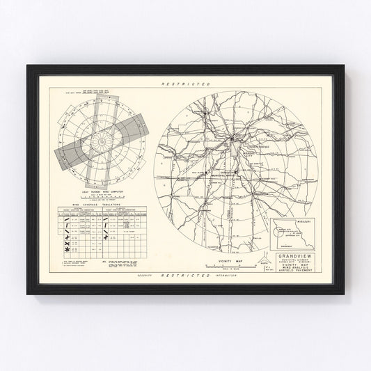 Vintage Map of the Grandview Municipal airport Vicinity, 1952
