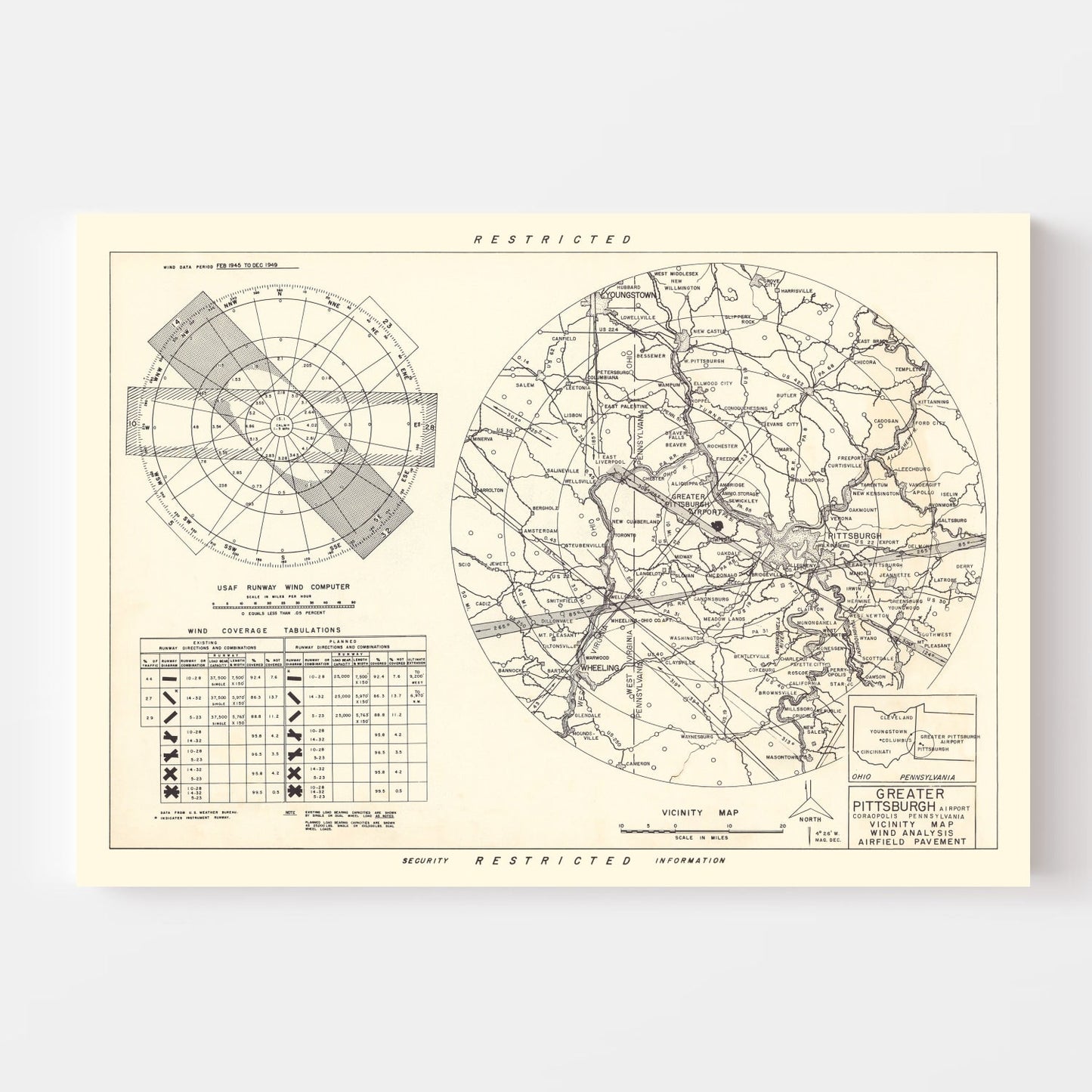 Vintage Map of the Greater Pittsburgh Airport Vicinity, 1951