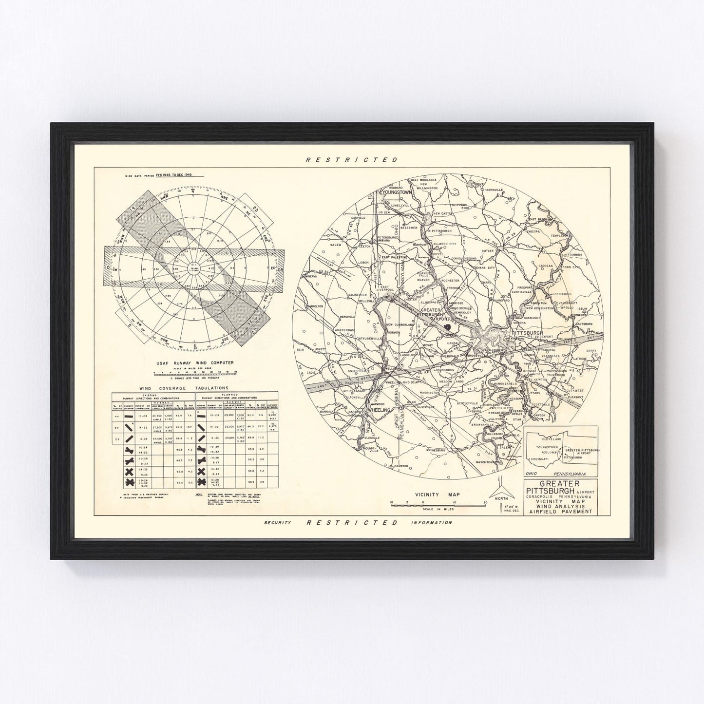 Vintage Map of the Greater Pittsburgh Airport Vicinity, 1951