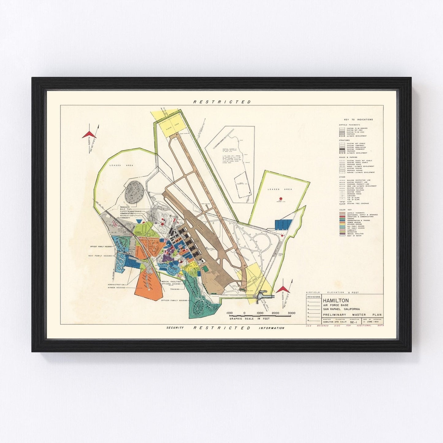 Vintage Map of Hamilton Air Force Base, 1951