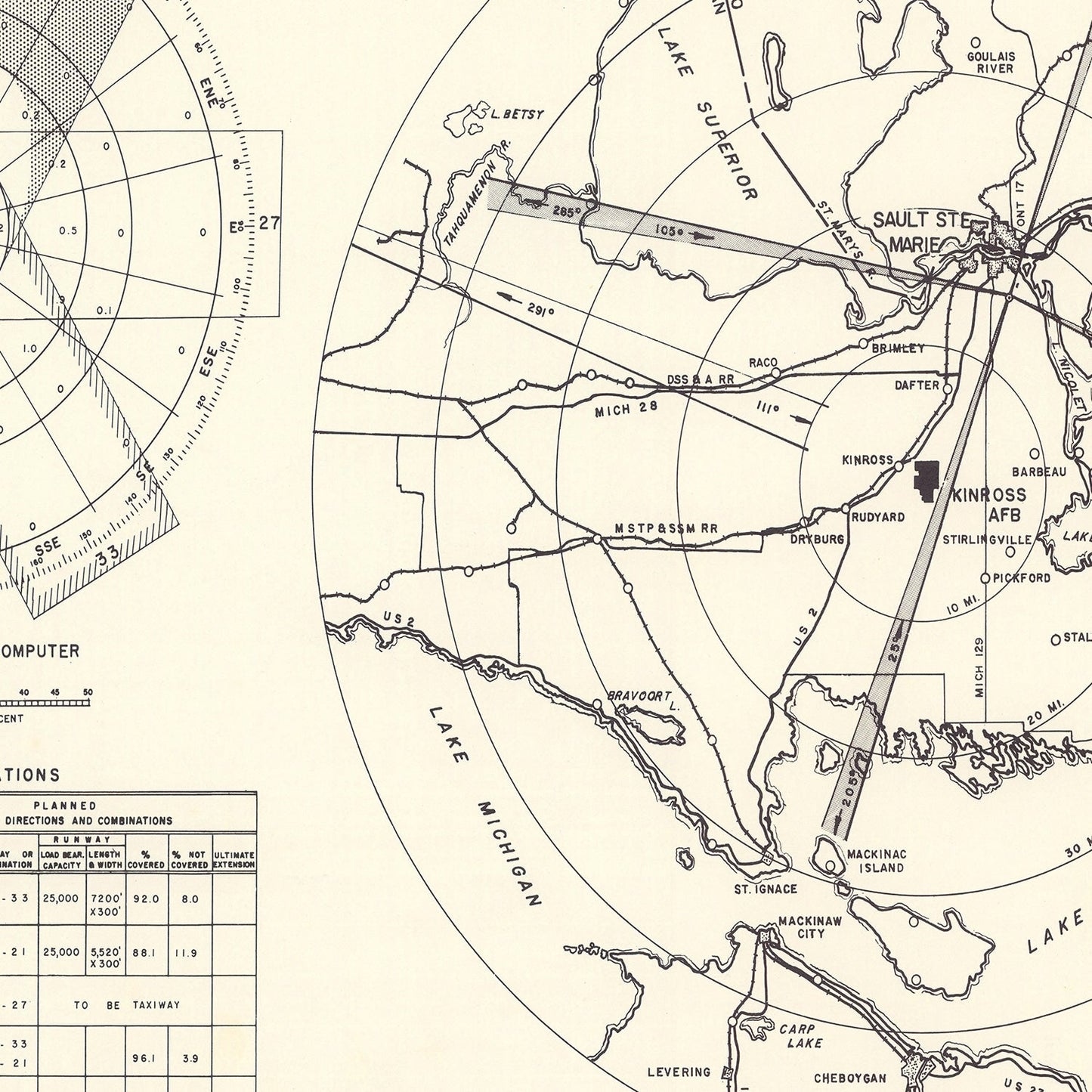 Vintage Map of the Kinross Air Force Base Vicinity, 1951