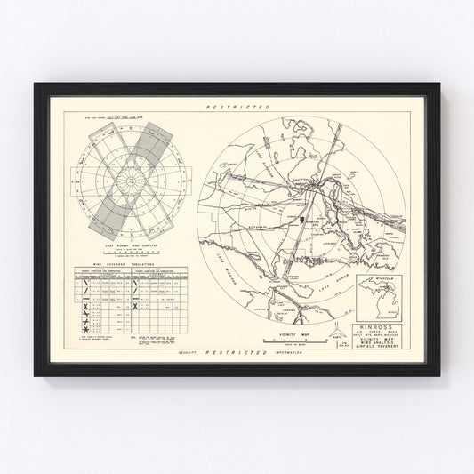 Vintage Map of the Kinross Air Force Base Vicinity, 1951