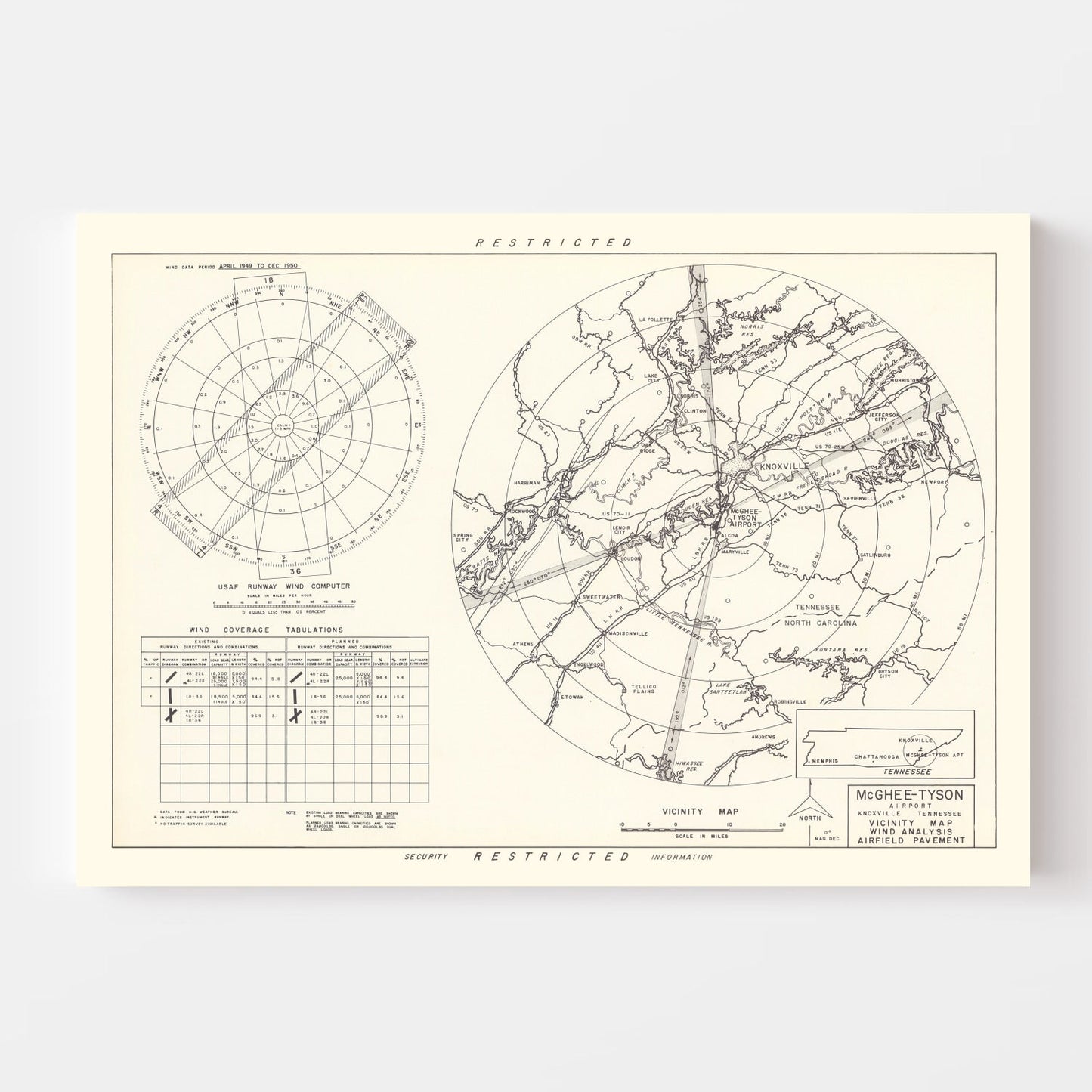 Vintage Map of the McGhee-Tyson Airport Vicinity, 1952
