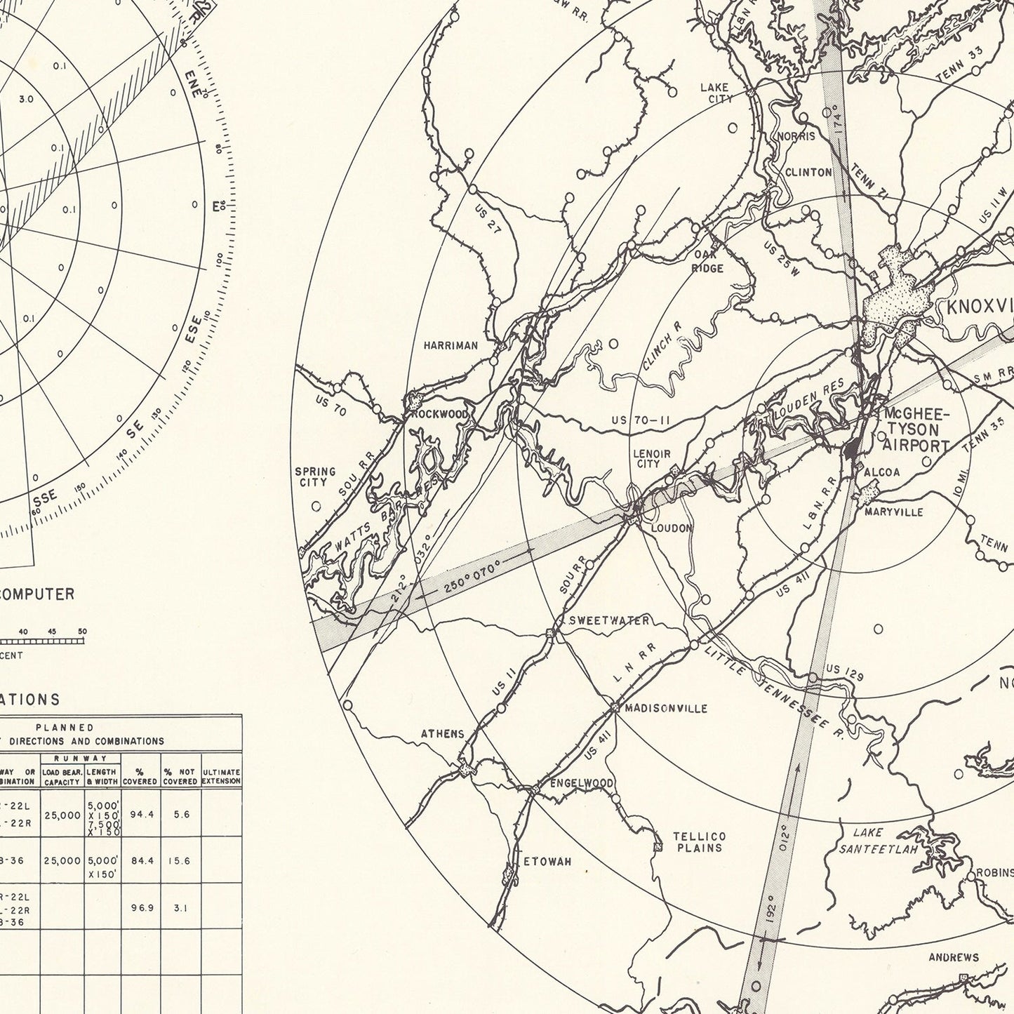 Vintage Map of the McGhee-Tyson Airport Vicinity, 1952