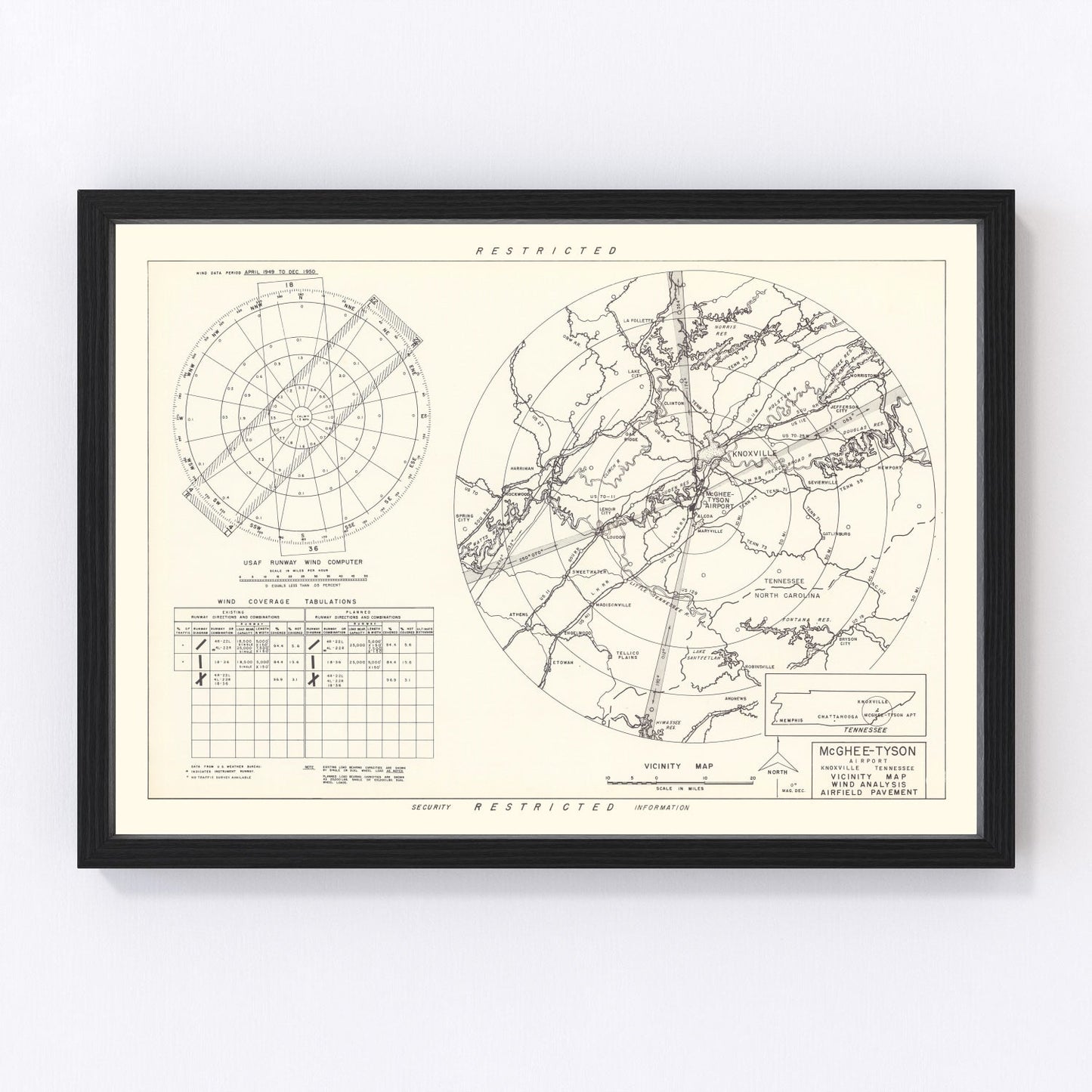 Vintage Map of the McGhee-Tyson Airport Vicinity, 1952