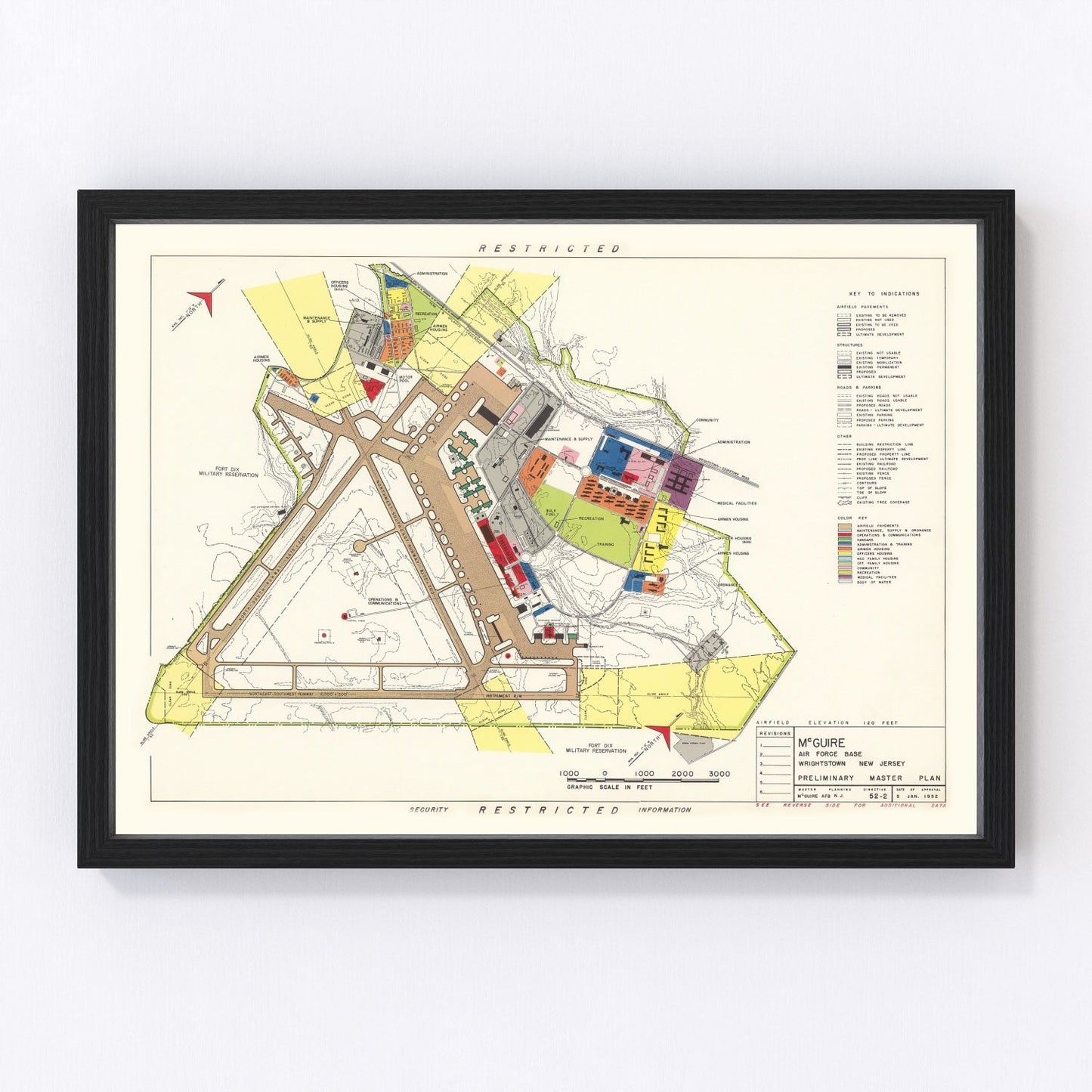 Vintage Map of Mc Guire Air Force Base, 1952