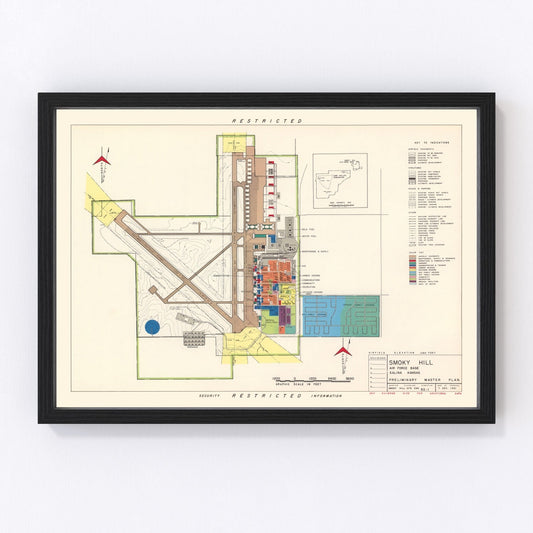 Vintage Map of Smoky Hill Air Force Base, 1951