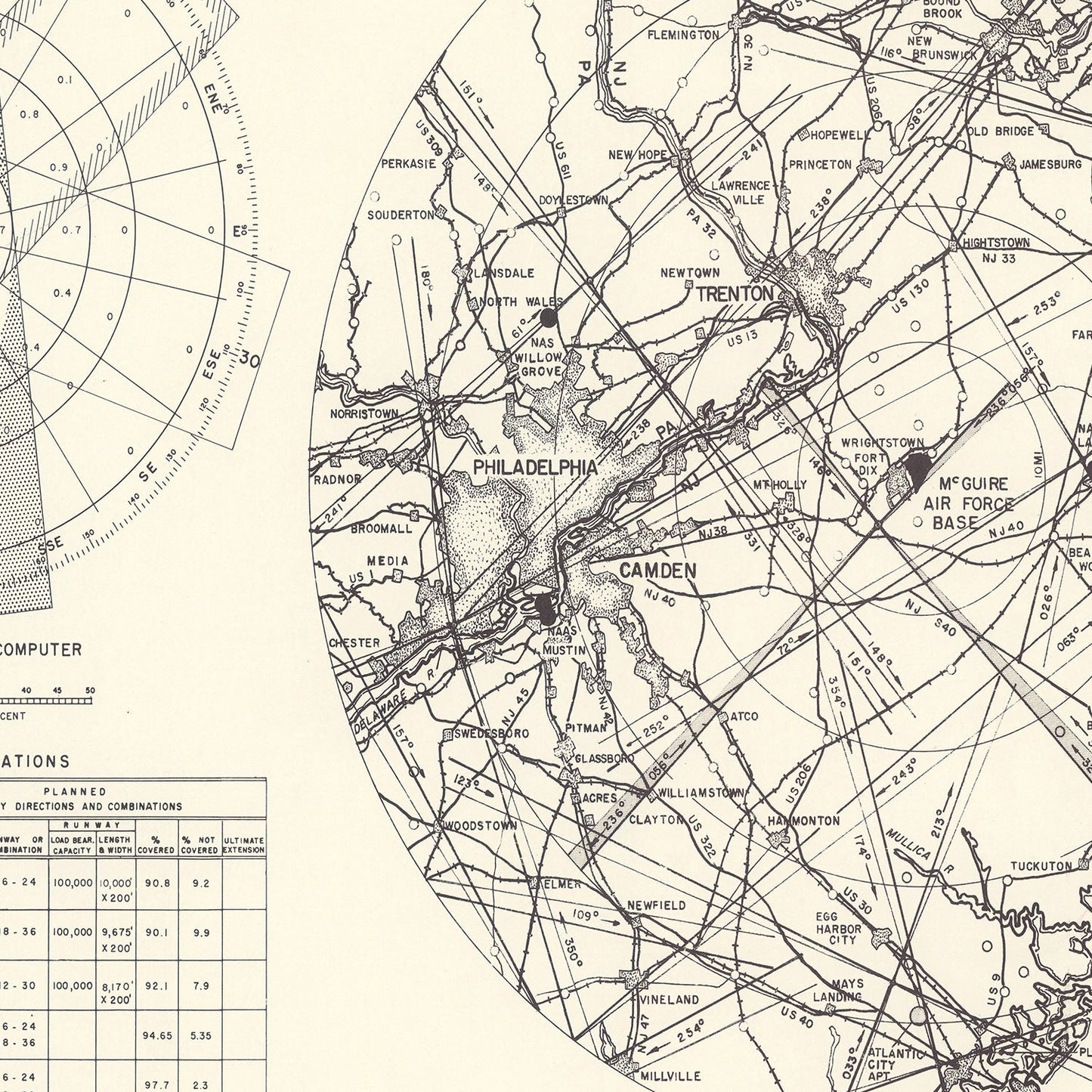 Vintage Map of the Mc Guire Air Force Base Vicinity, 1951