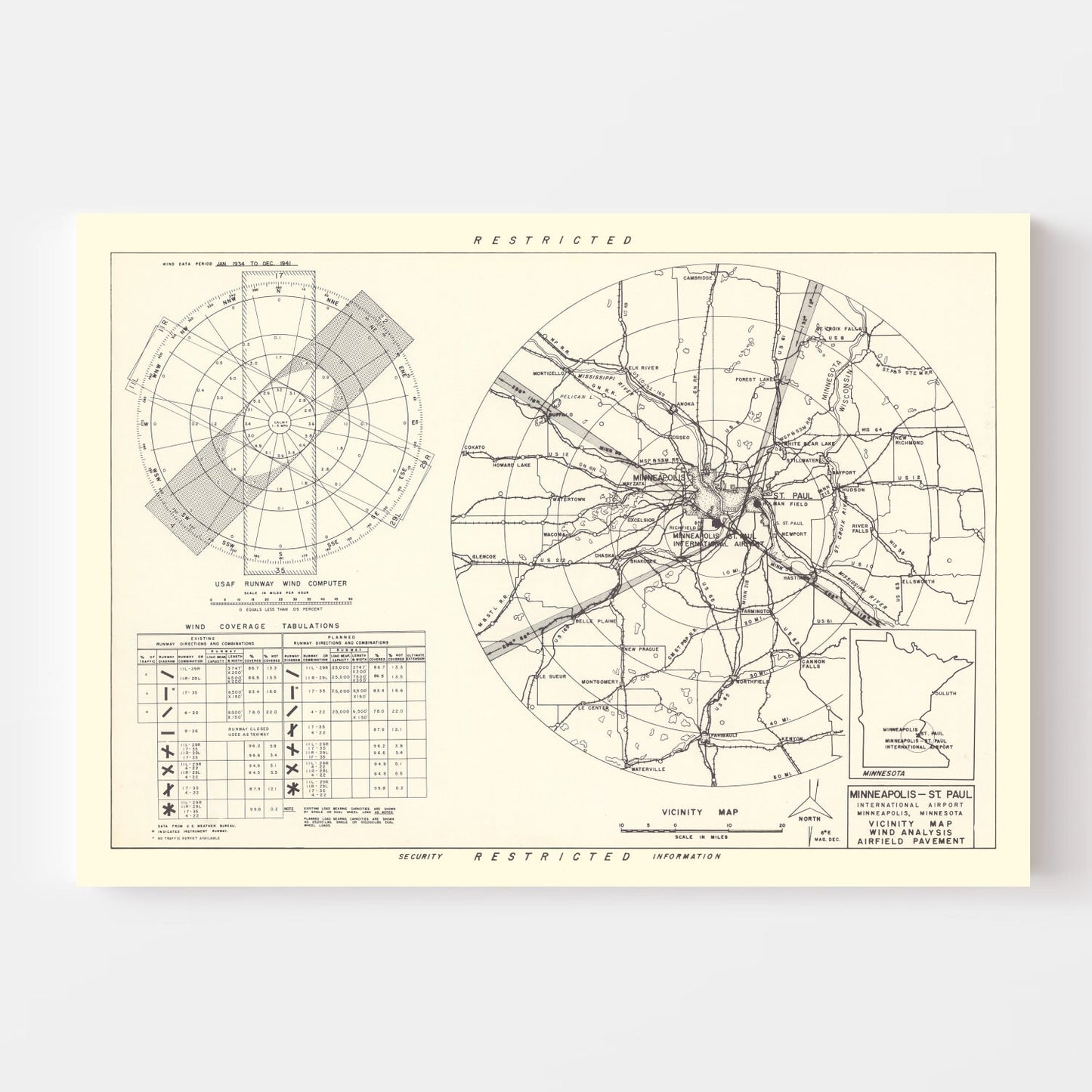 Vintage Map of the Minneapolis St. Paul International Airport Vicinity, 1951