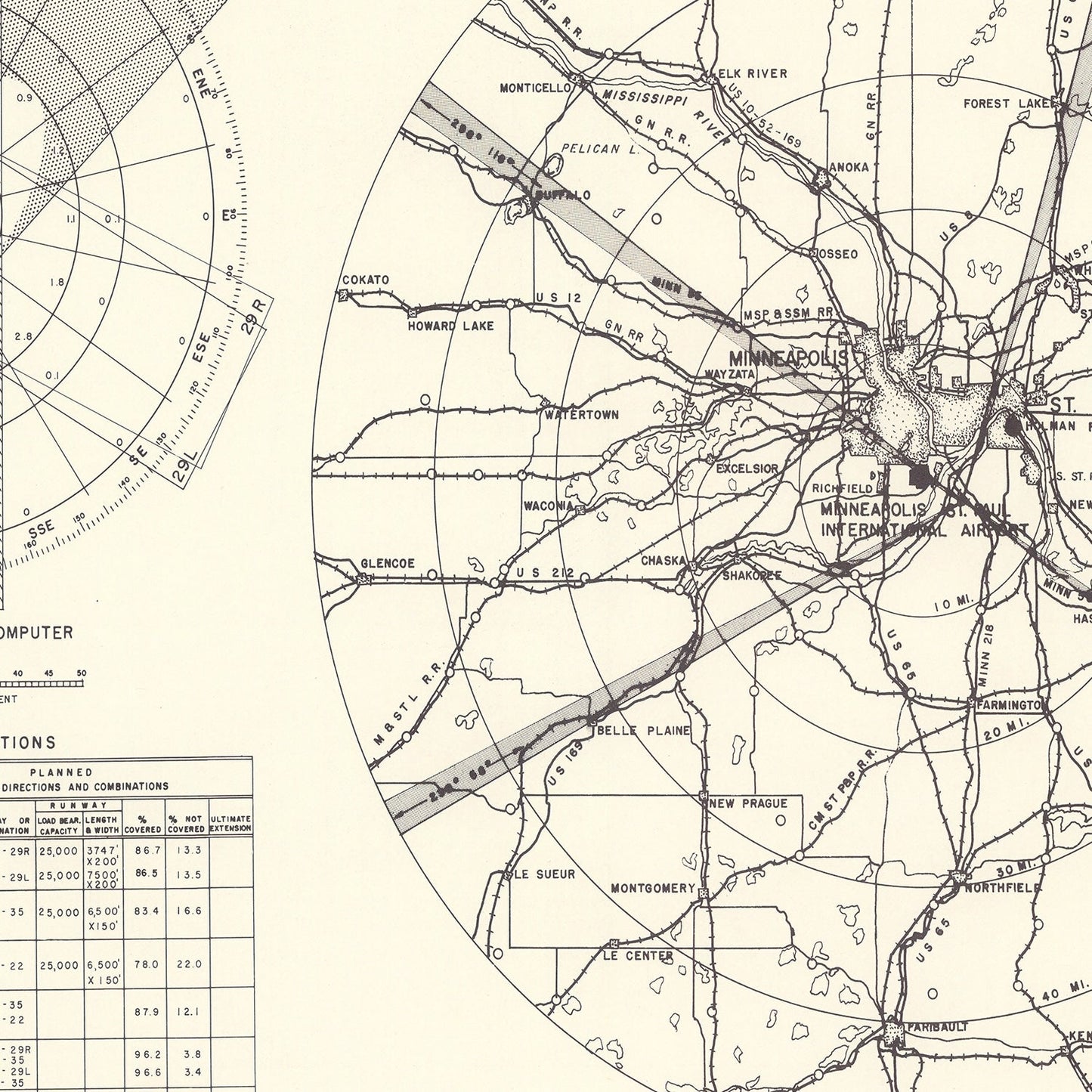Vintage Map of the Minneapolis St. Paul International Airport Vicinity, 1951