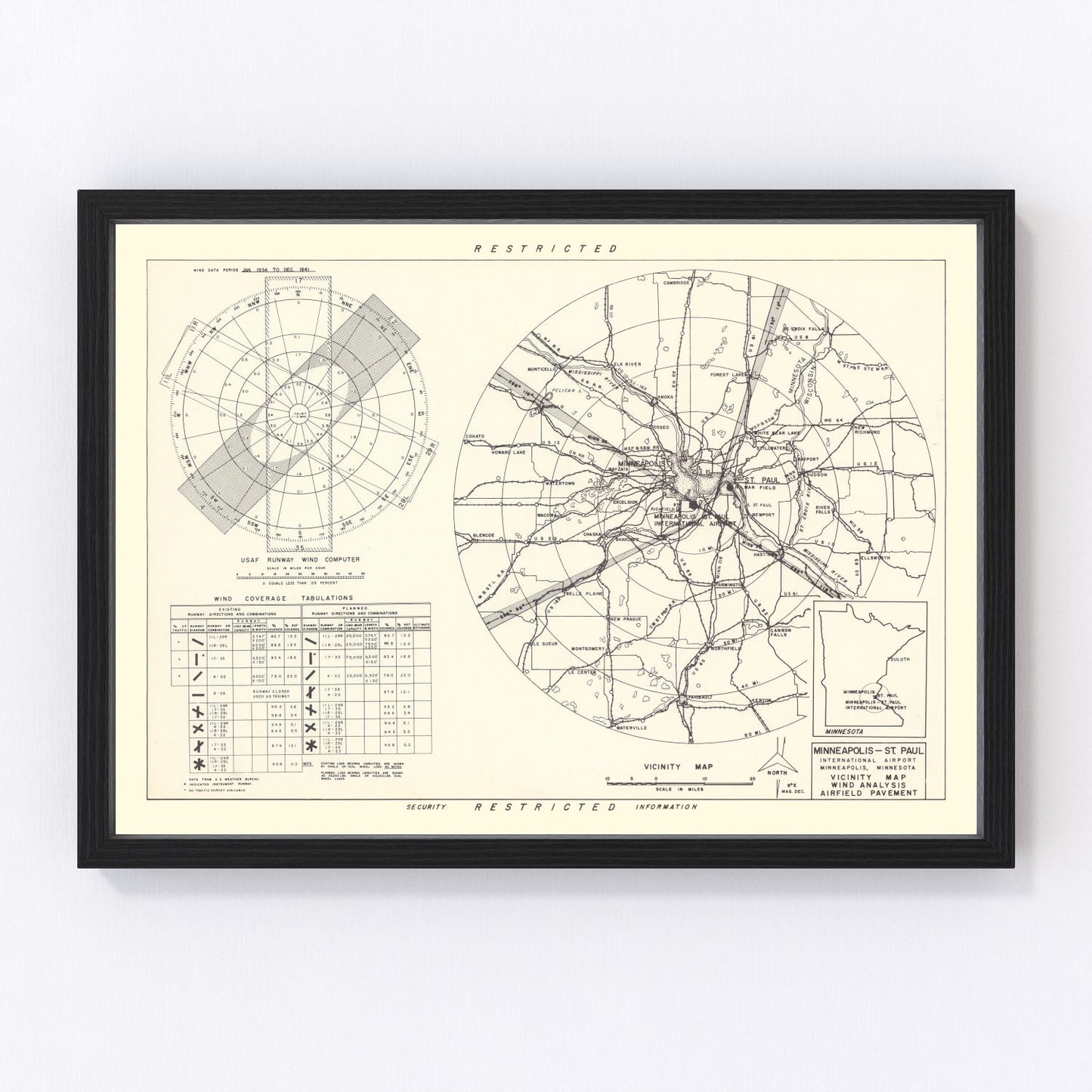 Vintage Map of the Minneapolis St. Paul International Airport Vicinity, 1951