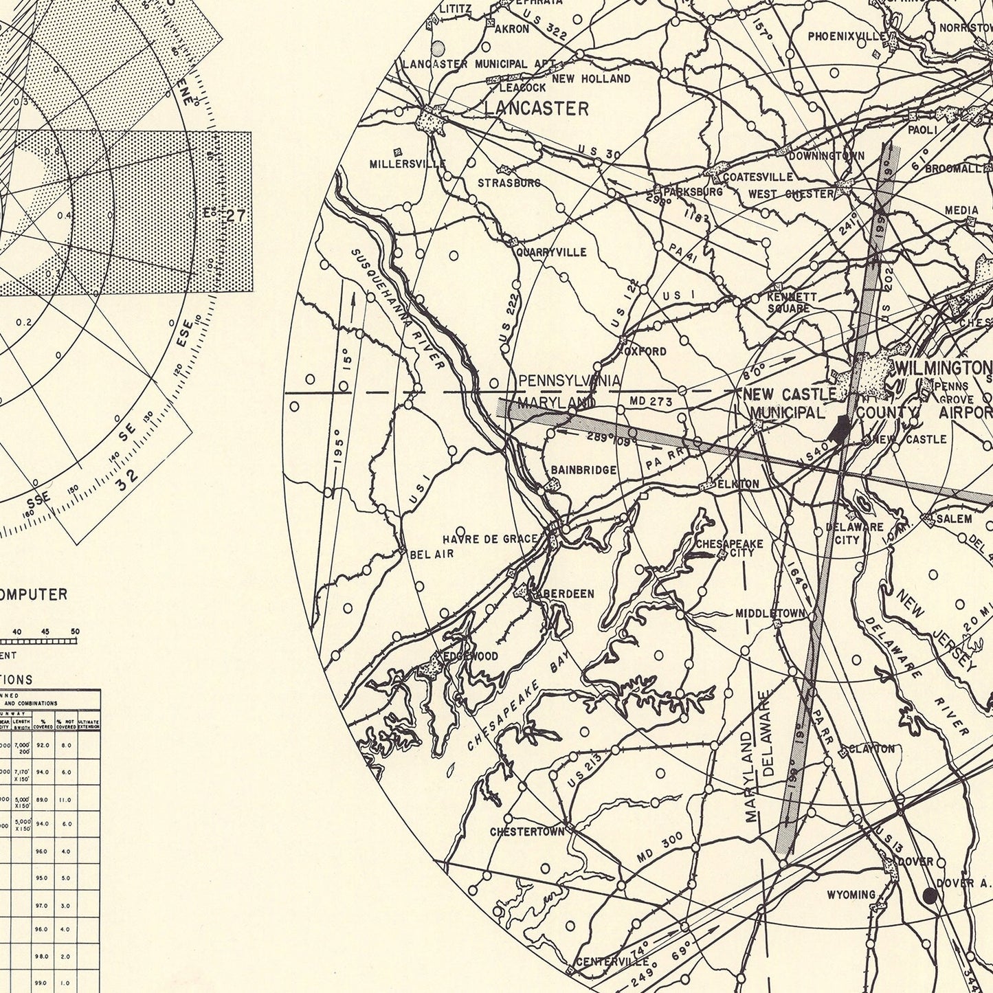 Vintage Map of the New Castle Municipal County Airport Vicinity, 1951