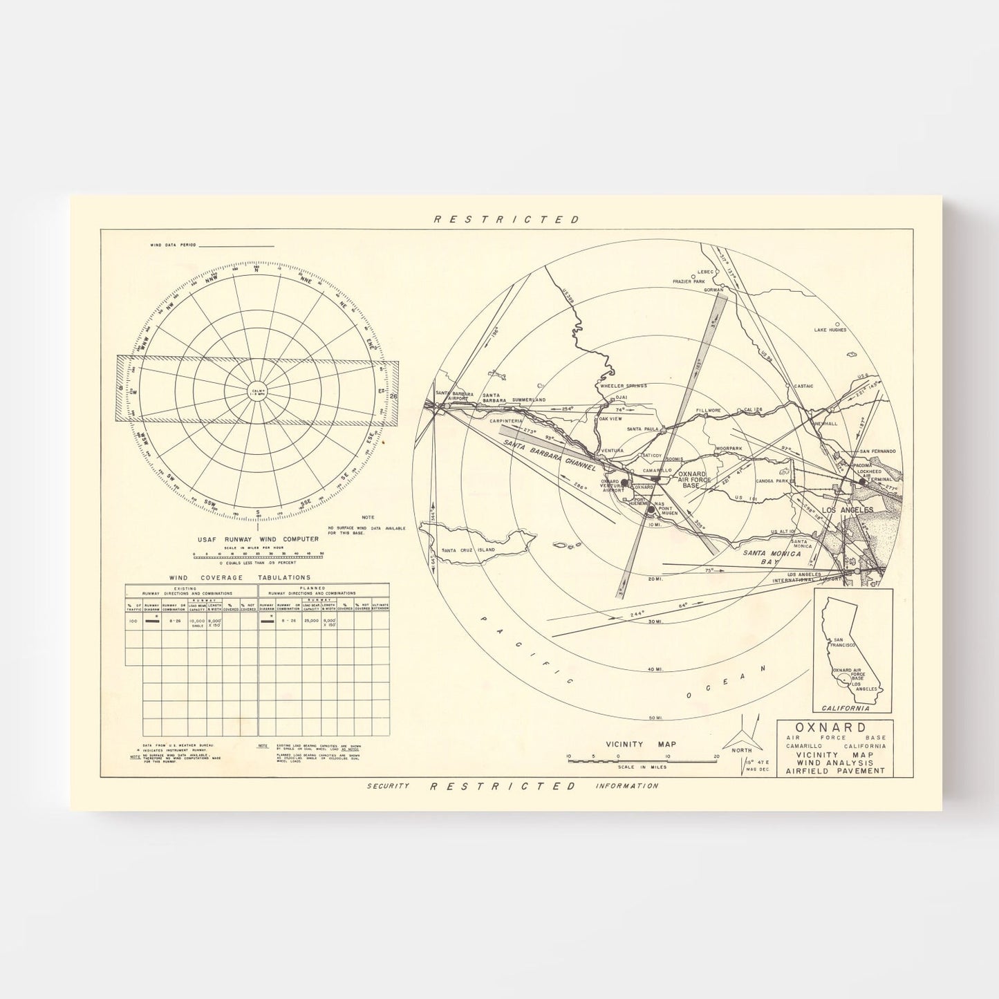 Vintage Map of the Oxnard Air Force Base " Camarillo California Vicinity, 1951