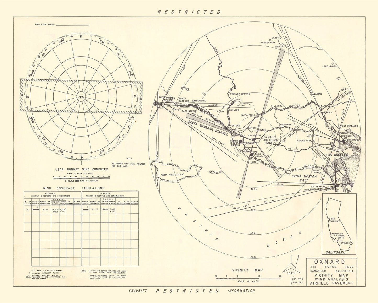 Vintage Map of the Oxnard Air Force Base " Camarillo California Vicinity, 1951